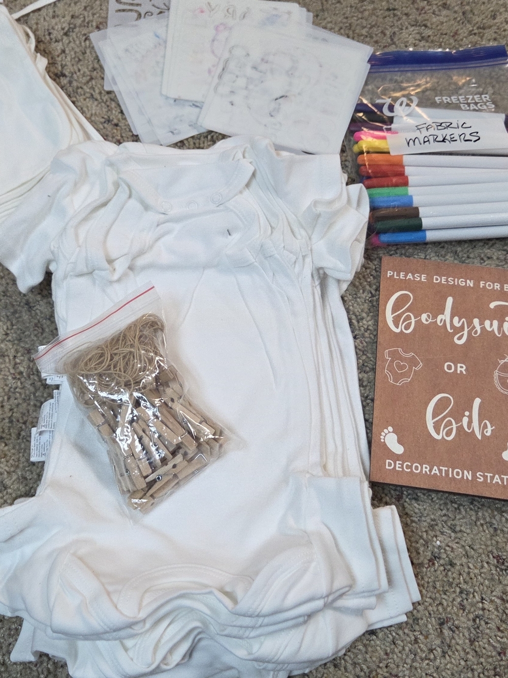 9White Baby Bibs And Onesies  To Decorate At Baby Shower.  24 Designs Or Do Own